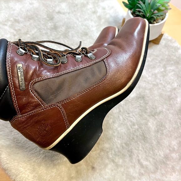 *🎉HP 🎉 Timberland | Brown Leather Square Toe Lace-Up Wedge Boots Size 6.5 - Picture 10 of 10